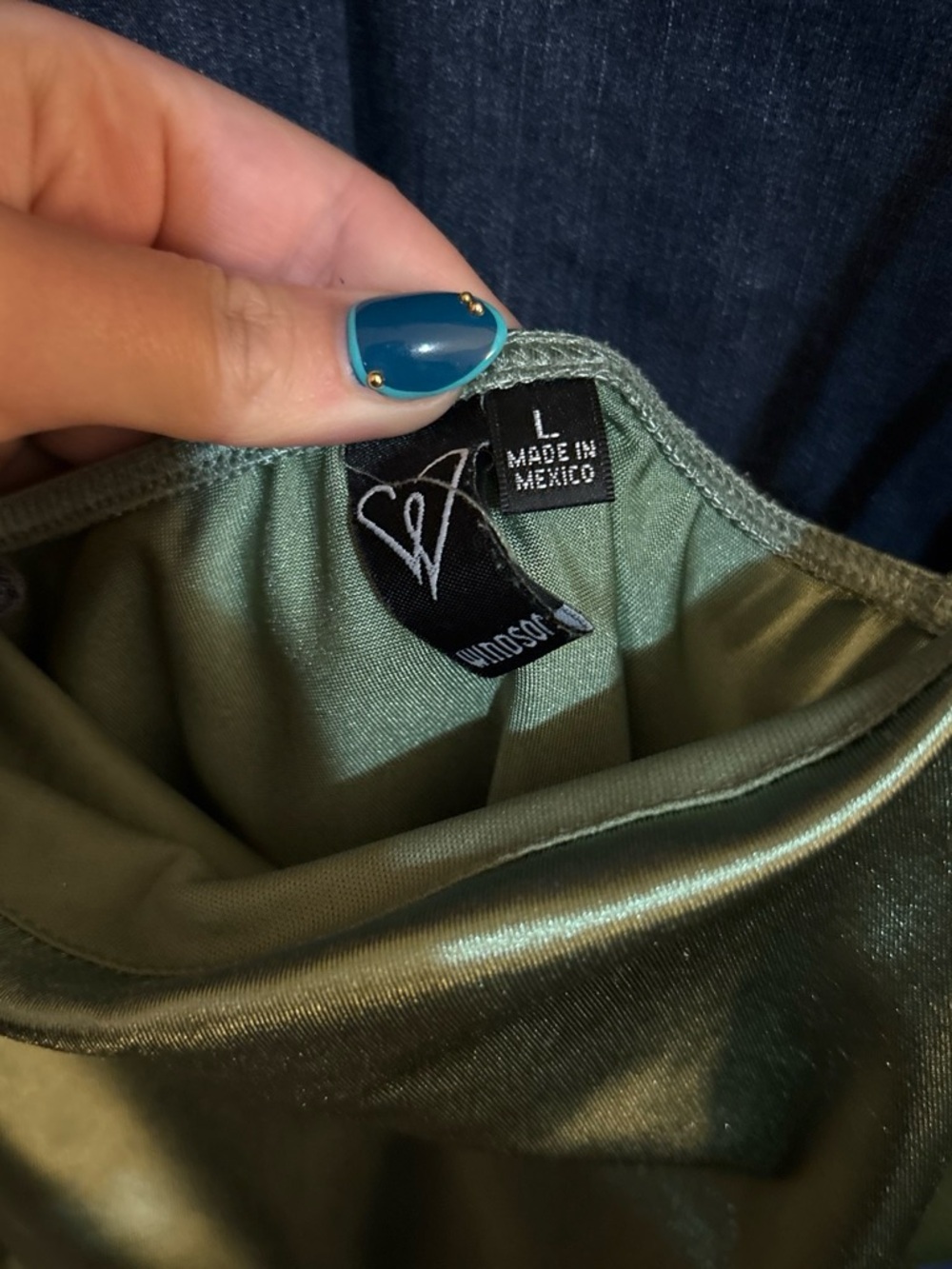 Windsor Olive Green Satin Draped Slip Dress - Picture 2 of 2